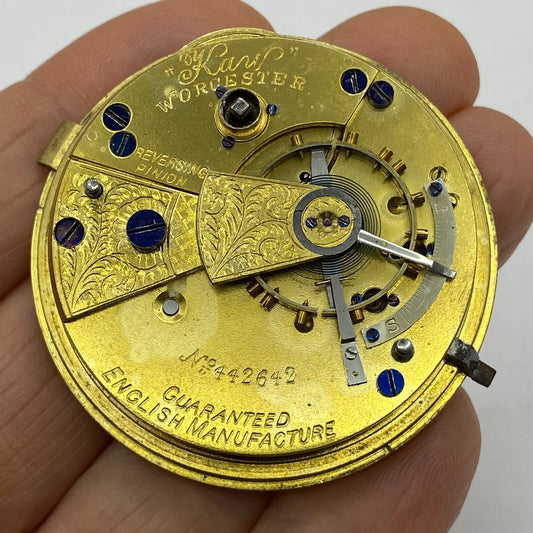44.6mm Antique Kay Worcester Reversing Pinion Pocket Watch Movement PARTS