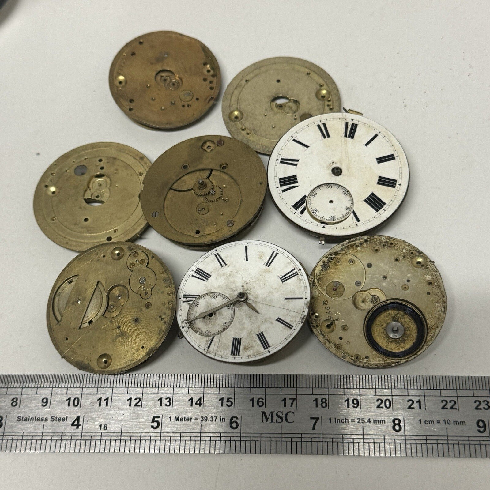 8 x Antique Manual Wind Pocket Watch Movements Parts Repair Bundle Job Lot