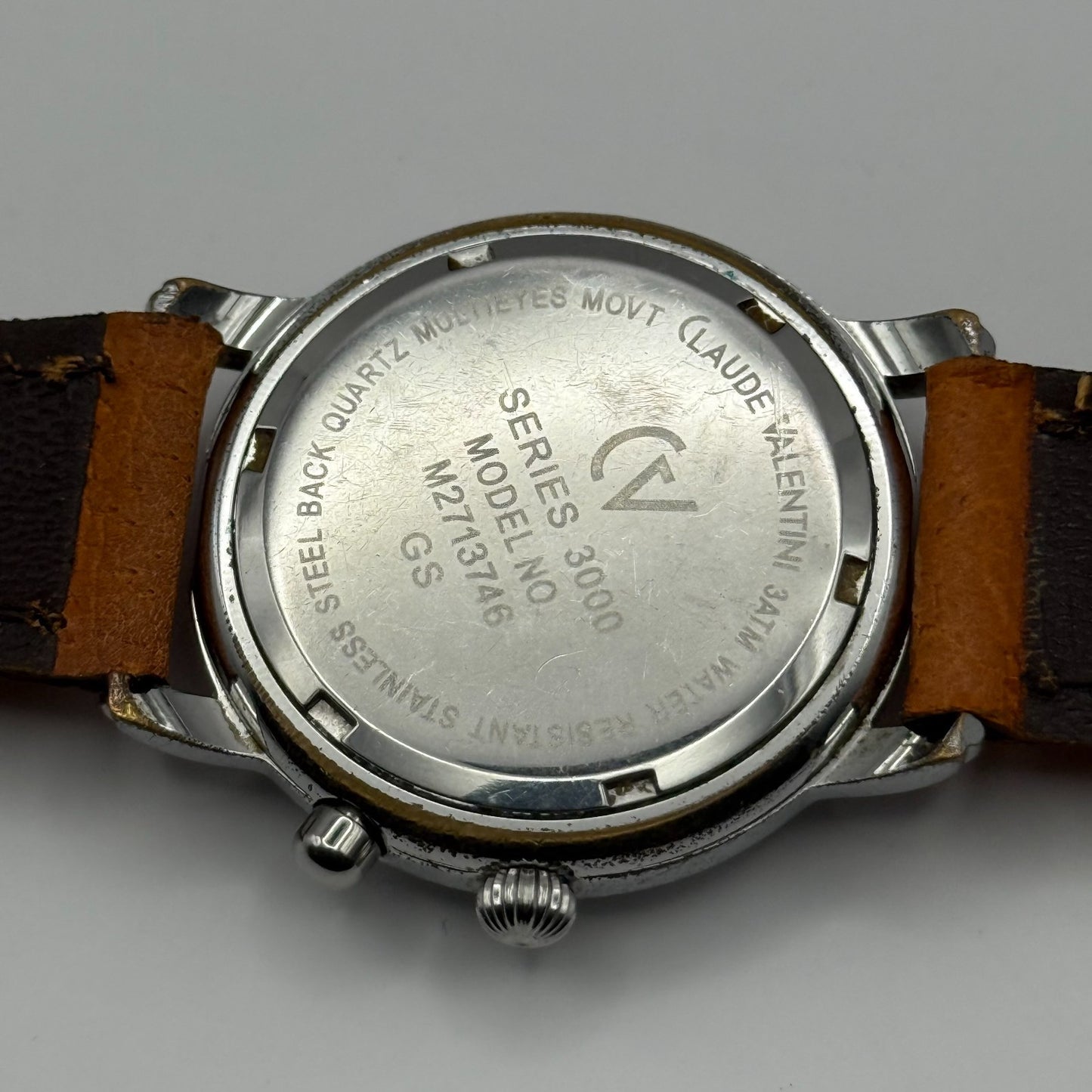 Claude Valentini Series 3000 Men's Quartz Watch Tan Leather Strap Working 36mm