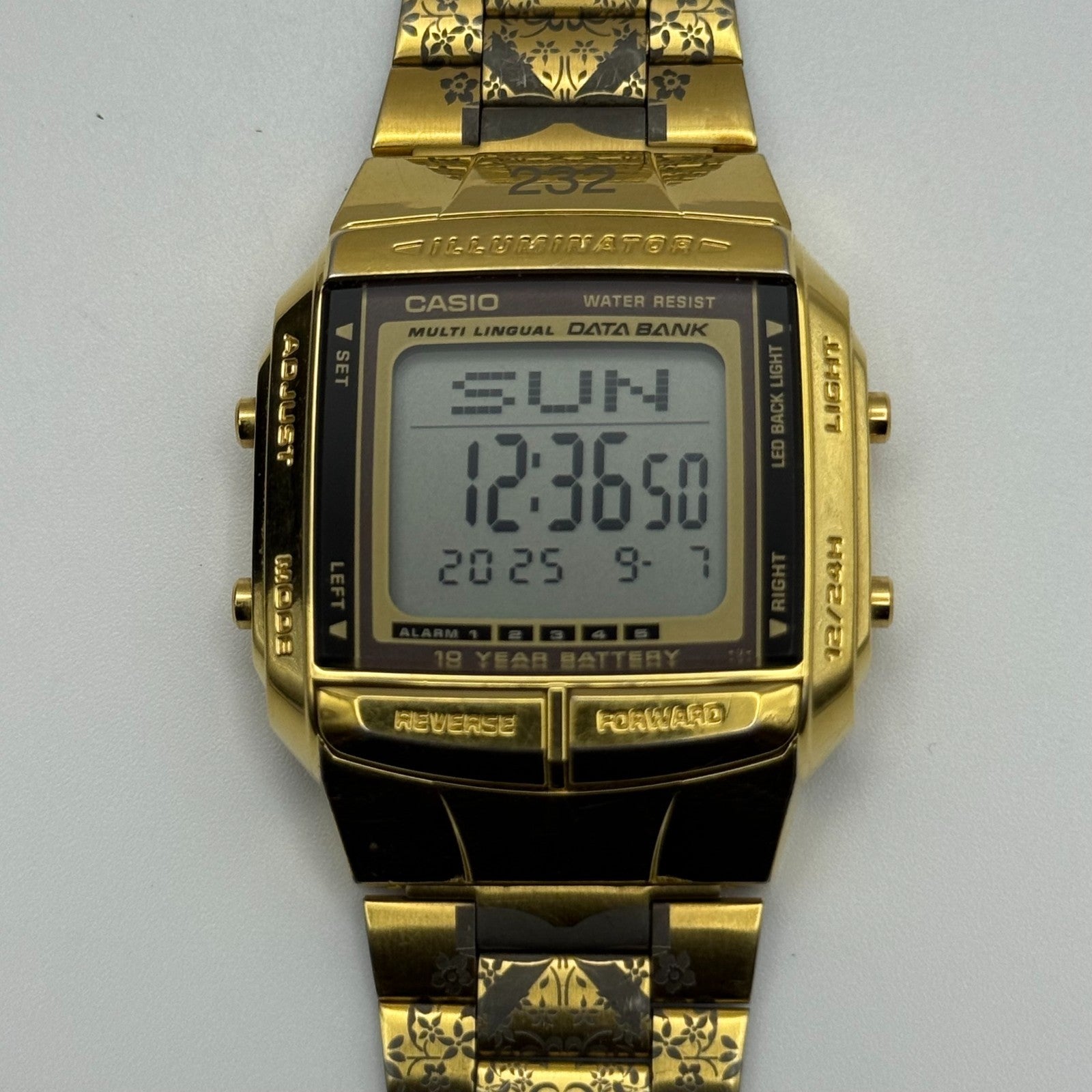 Casio Men’s Illuminator Quartz Watch Data Bank Dual Time Gold Tone Working 35mm