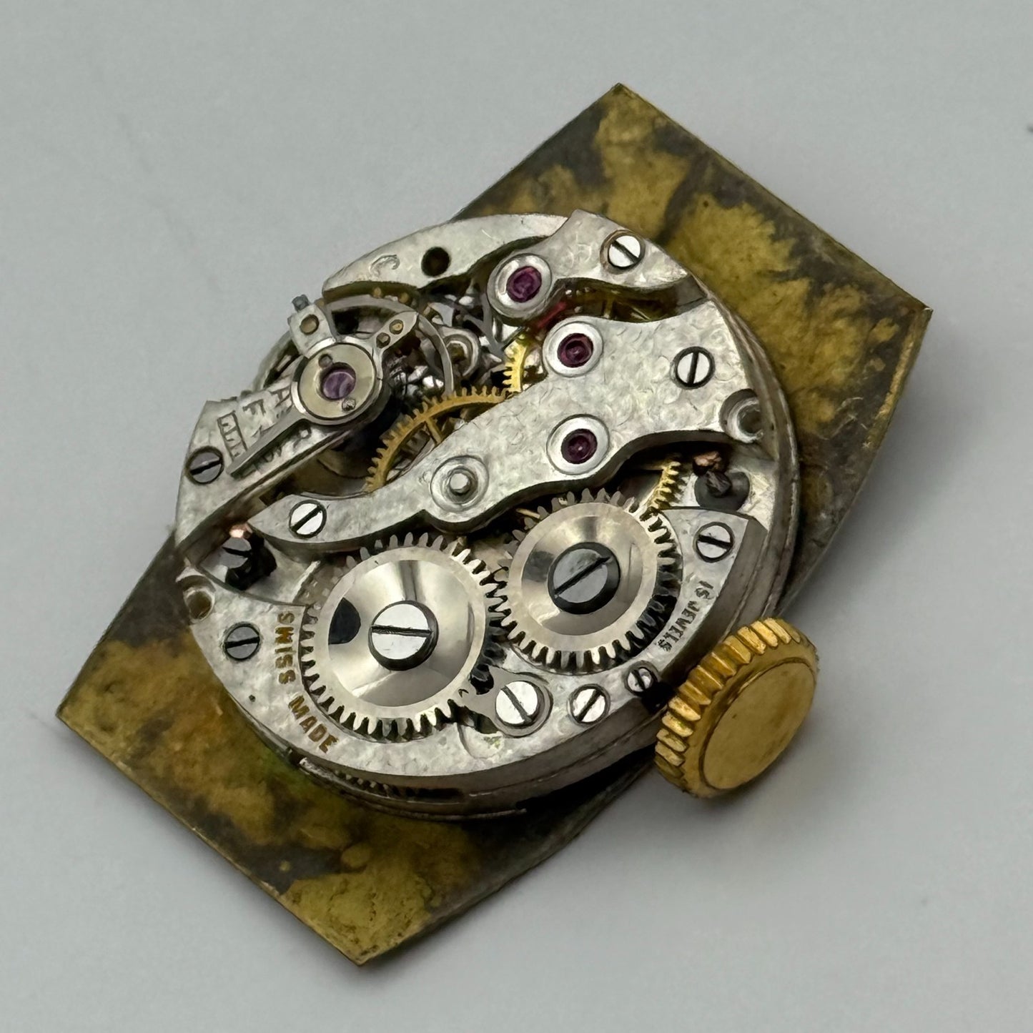 Art Deco 15 Jewels Swiss Sub Seconds Watch Movement Manual Wind Parts 19.6mm