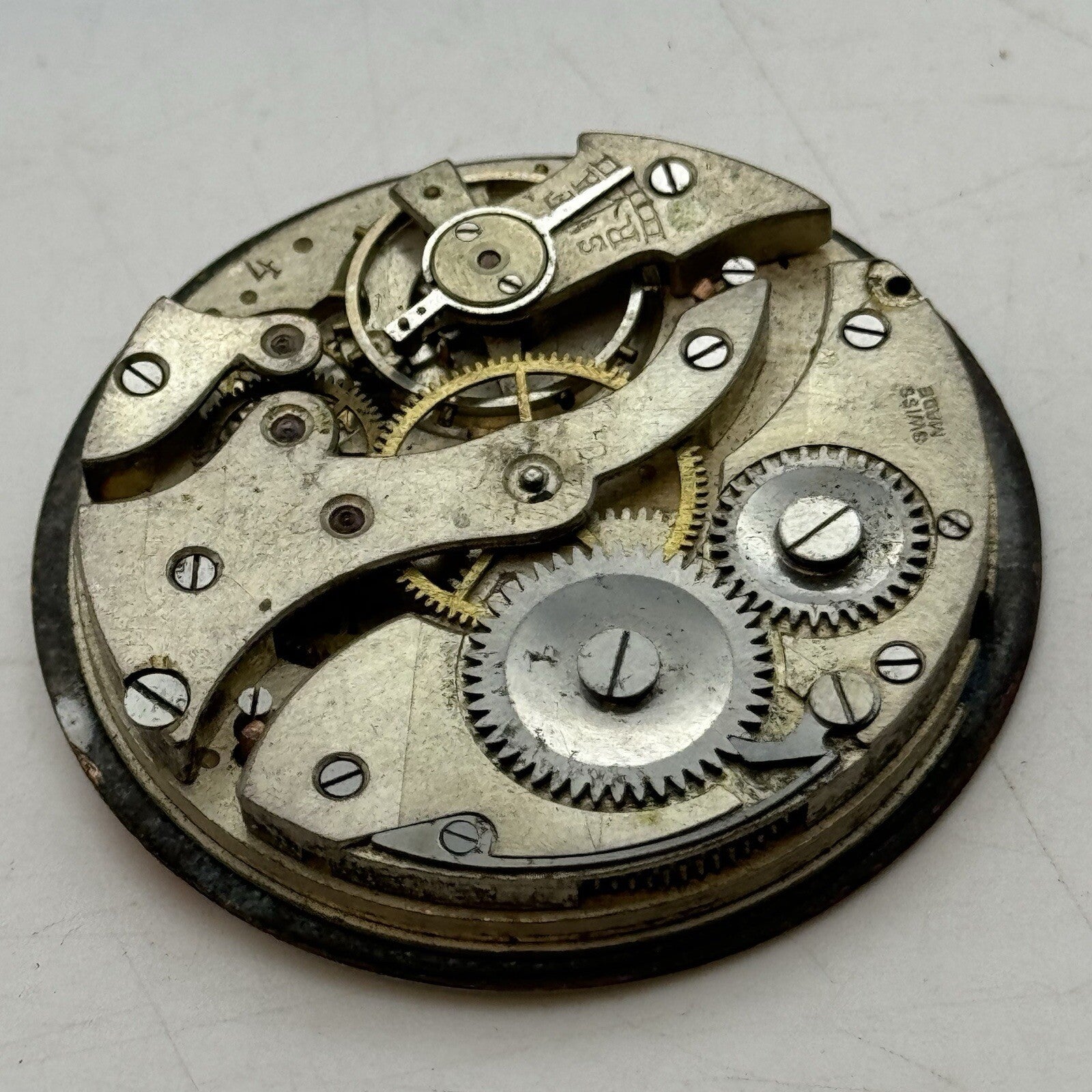 43.7mm Military Style Dial Top Wind Pocket Watch Movement FOR PARTS