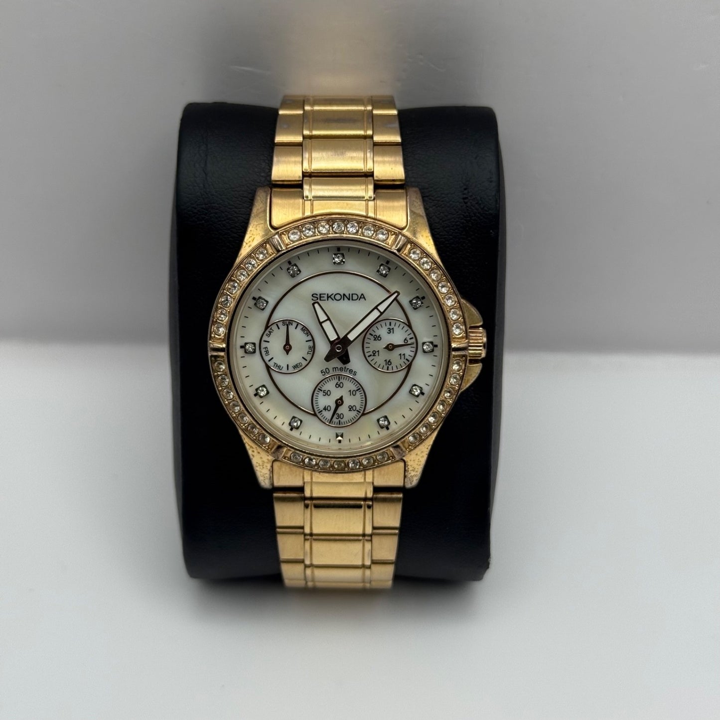 Sekonda 3 Dial Watch Rose Gold Tone Quartz Working Ladies 37mm N4740 Bracelet