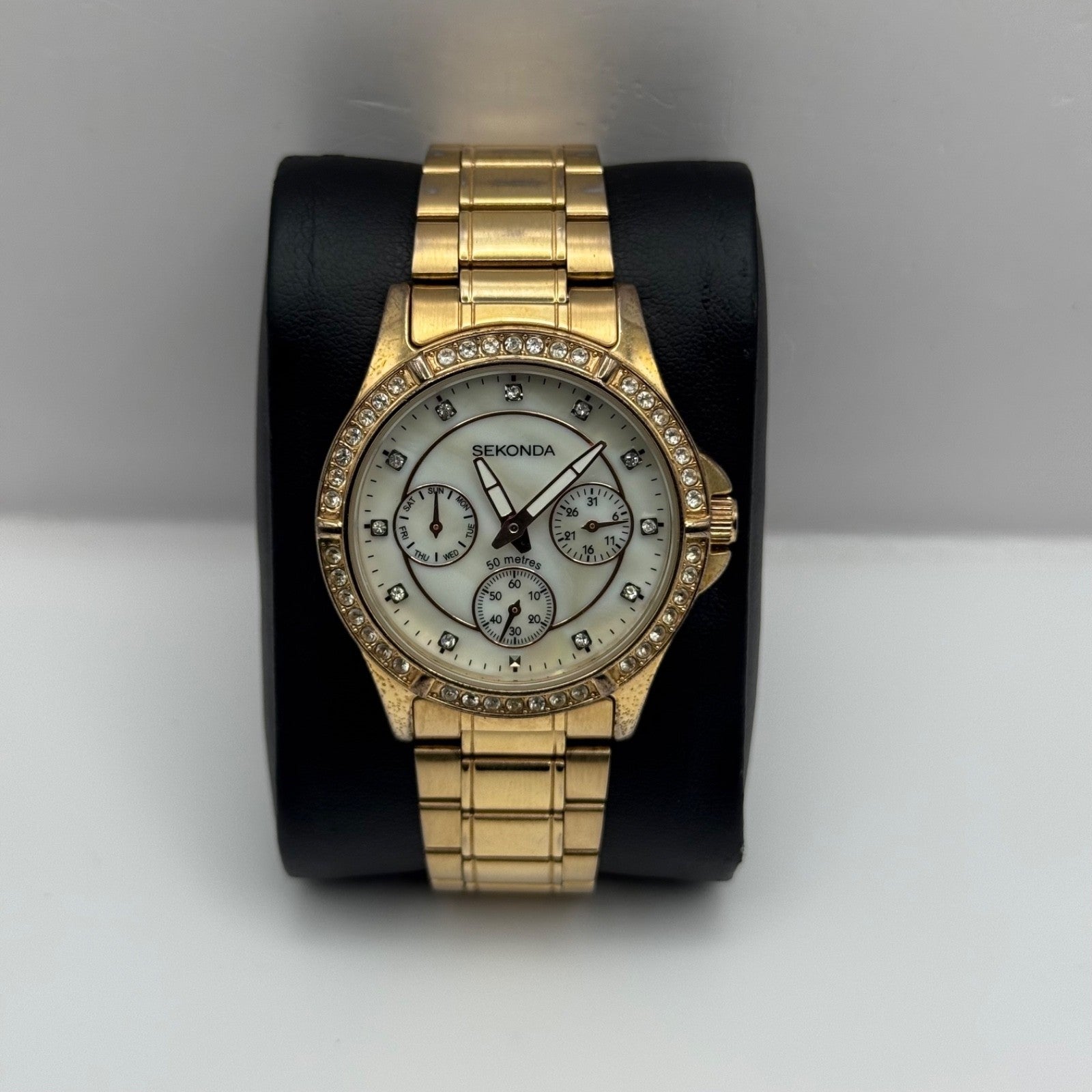 Sekonda 3 Dial Watch Rose Gold Tone Quartz Working Ladies 37mm N4740 Bracelet