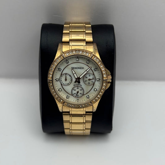 Sekonda 3 Dial Watch Rose Gold Tone Quartz Working Ladies 37mm N4740 Bracelet