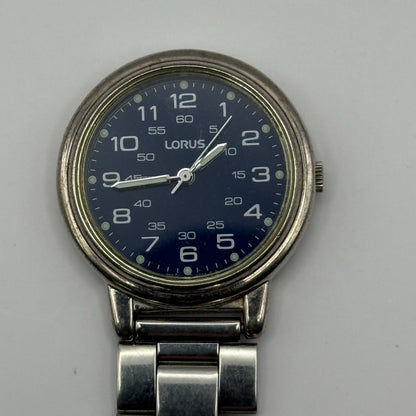 Lorus Quartz Fob Nurse Watch Blue Dial Base Metal Japan Working 29mm