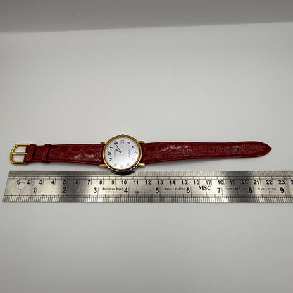 Aviatime Ladies Quartz Watch White Date Dial Red Leather Strap Working 33mm
