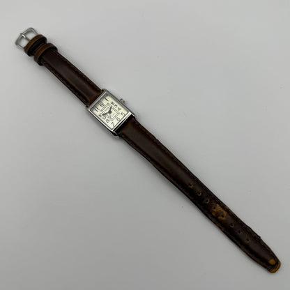 Alpine Ladies Quartz Watch Rectangle Dial Brown Leather Strap Japan Working 18mm