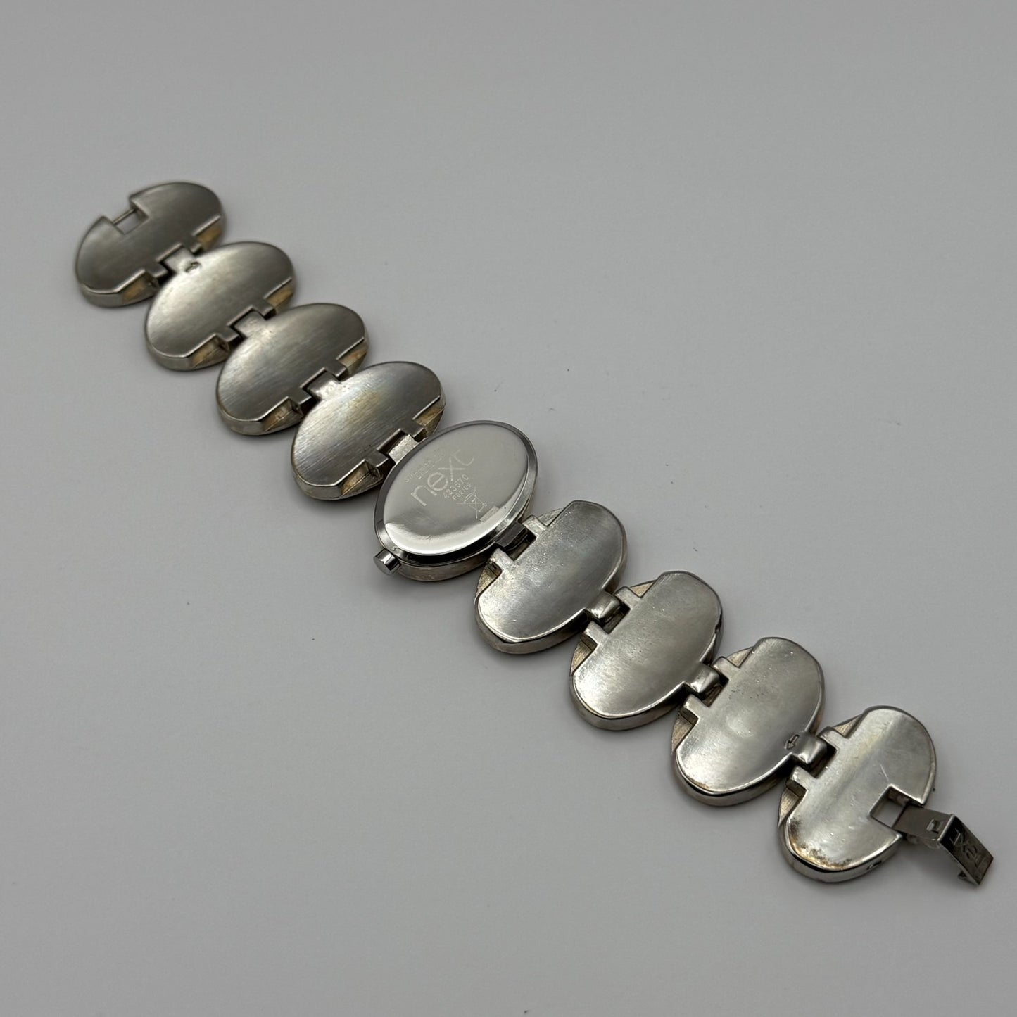 Next Ladies Quartz Watch Black Silver Tone Oval Bracelet Working 30mm 6 Inches