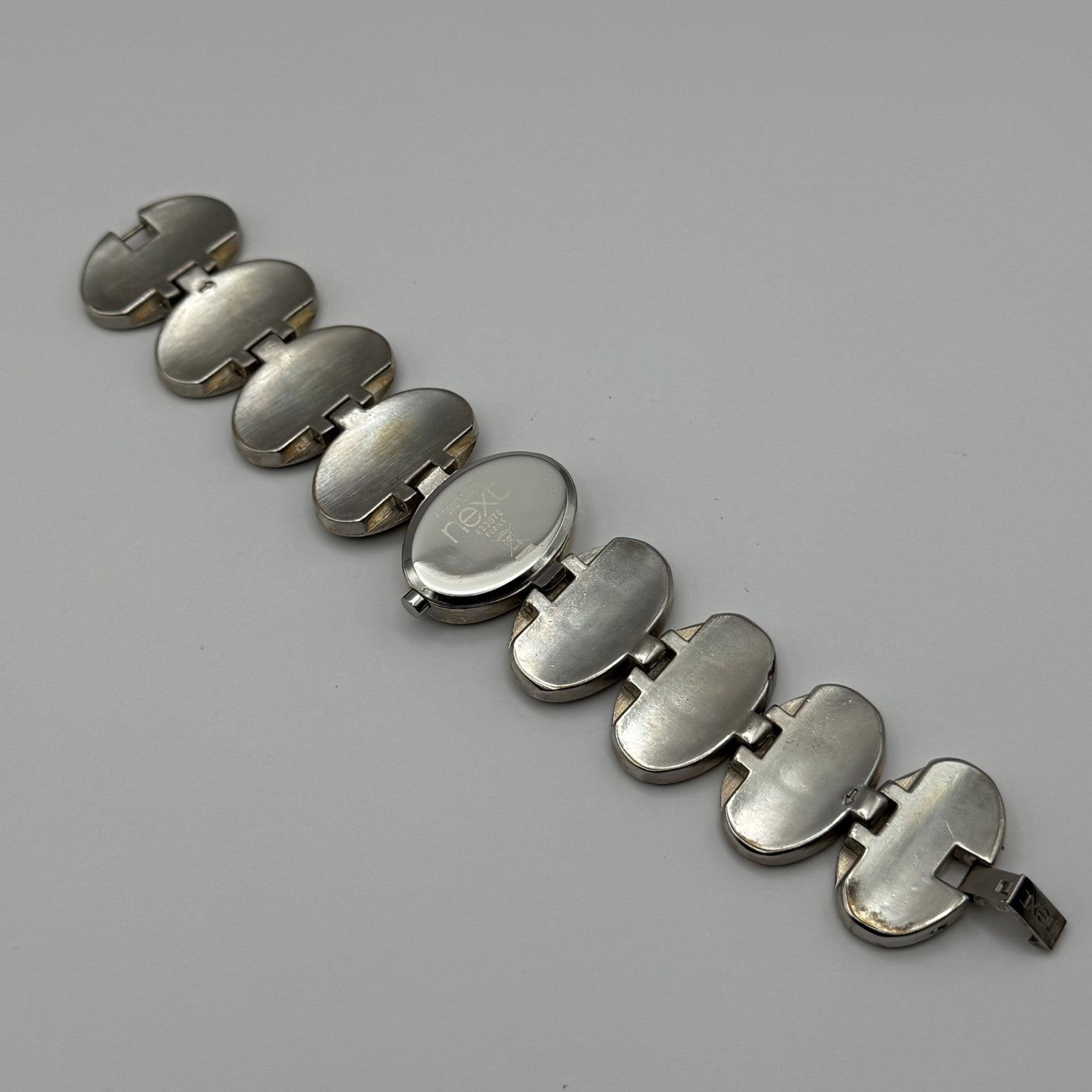 Next Ladies Quartz Watch Black Silver Tone Oval Bracelet Working 30mm 6 Inches