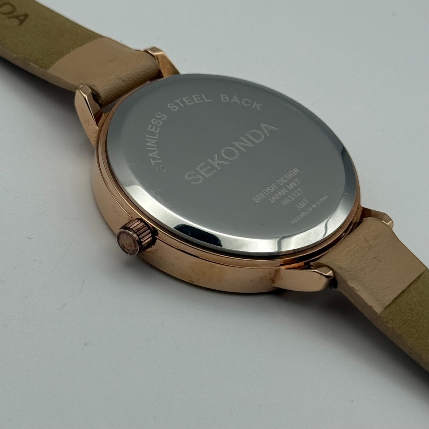 Sekonda Ladies Quartz Watch Silver Dial Rose Gold Tone Case Japan Working 34mm