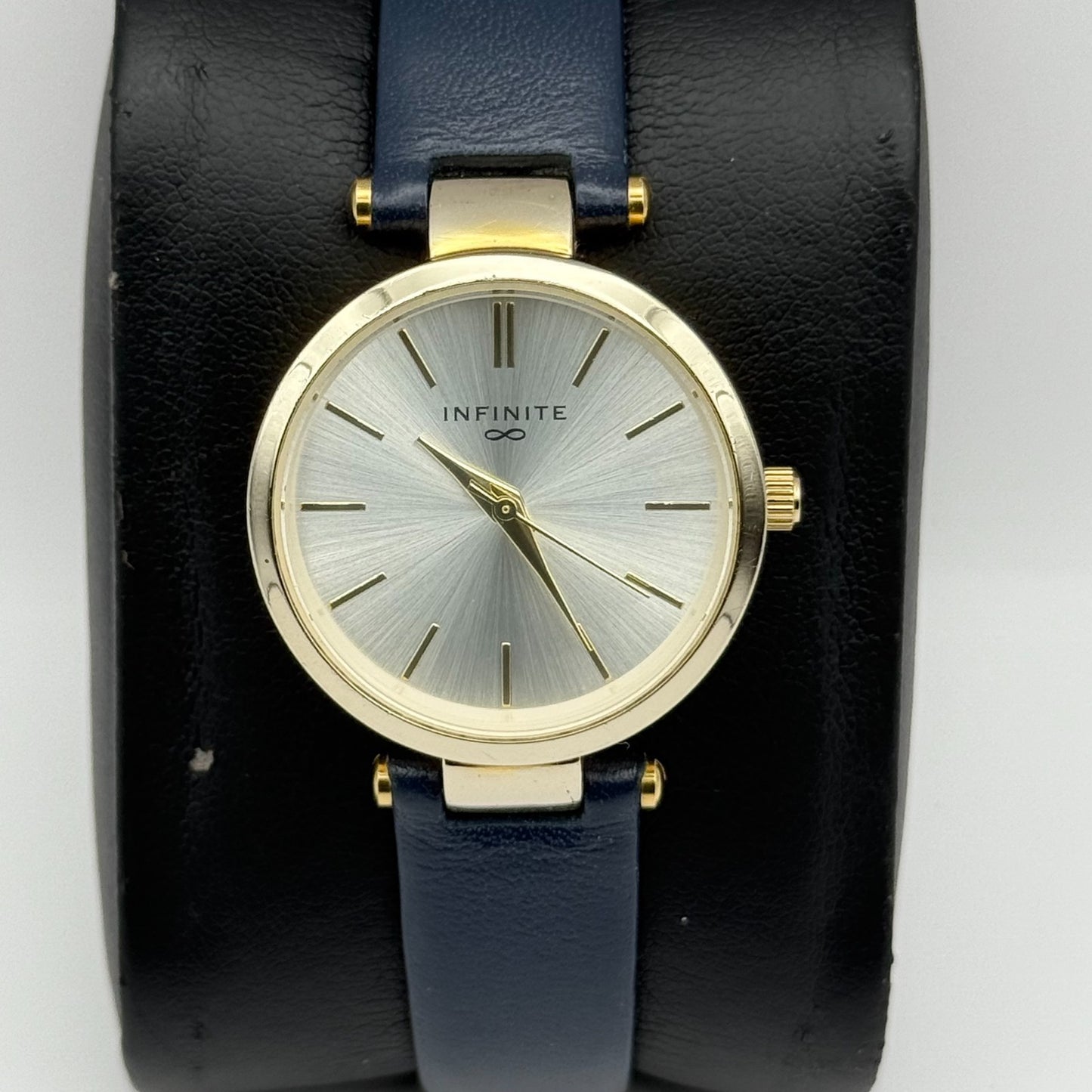 Infinite Ladies Quartz Watch Silver Dial Blue Leather Strap Japan Working 28mm