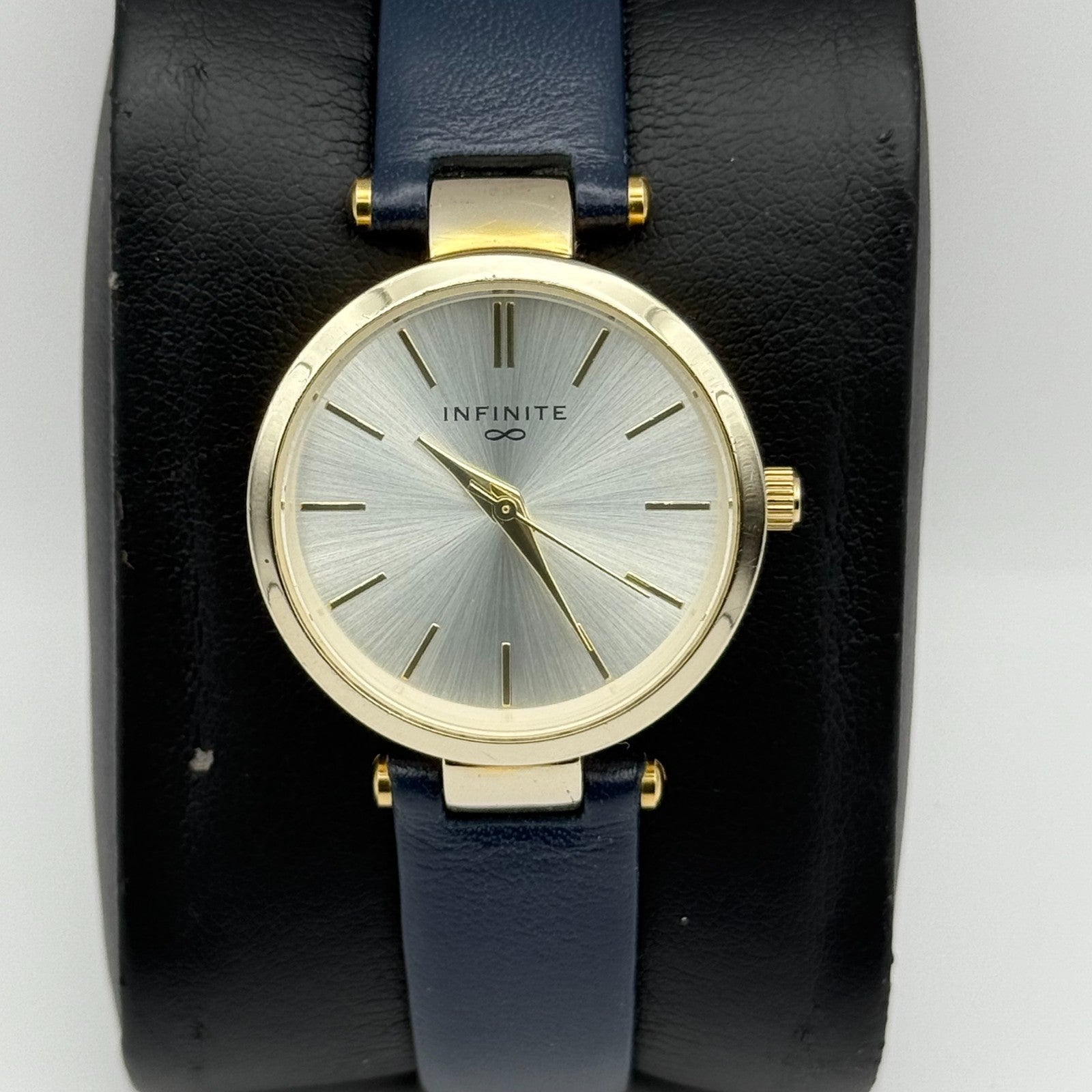 Infinite Ladies Quartz Watch Silver Dial Blue Leather Strap Japan Working 28mm