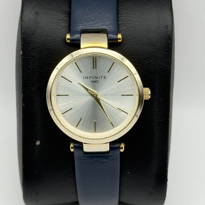 Infinite Ladies Quartz Watch Silver Dial Blue Leather Strap Japan Working 28mm