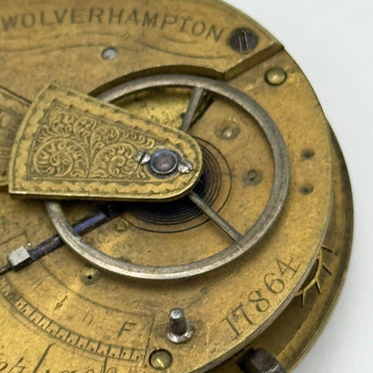 Fusee Pocket Watch Movement Antique English Wolverhampton Parts Repair 44.8mm