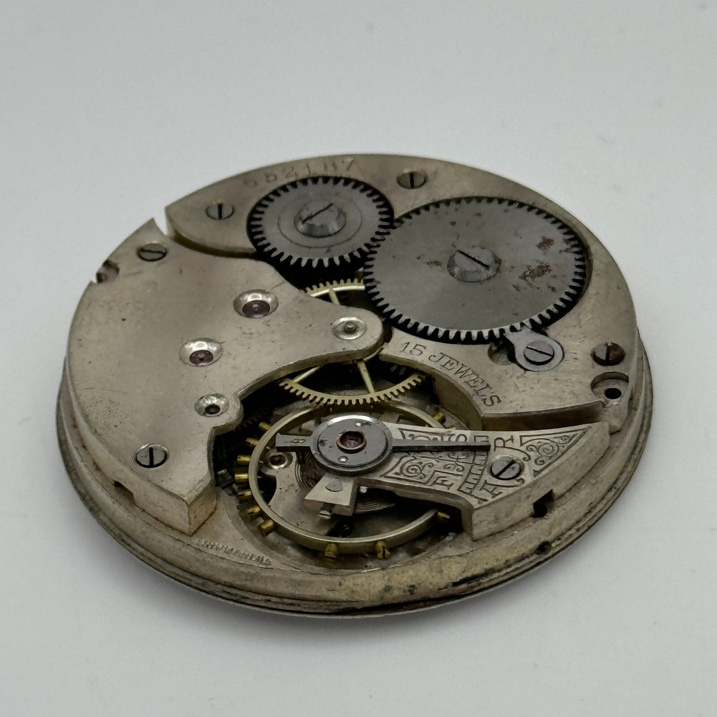 42.9mm Vintage 15 Jewels Swiss Hunter Pocket Watch Movement Dial And Hands PARTS