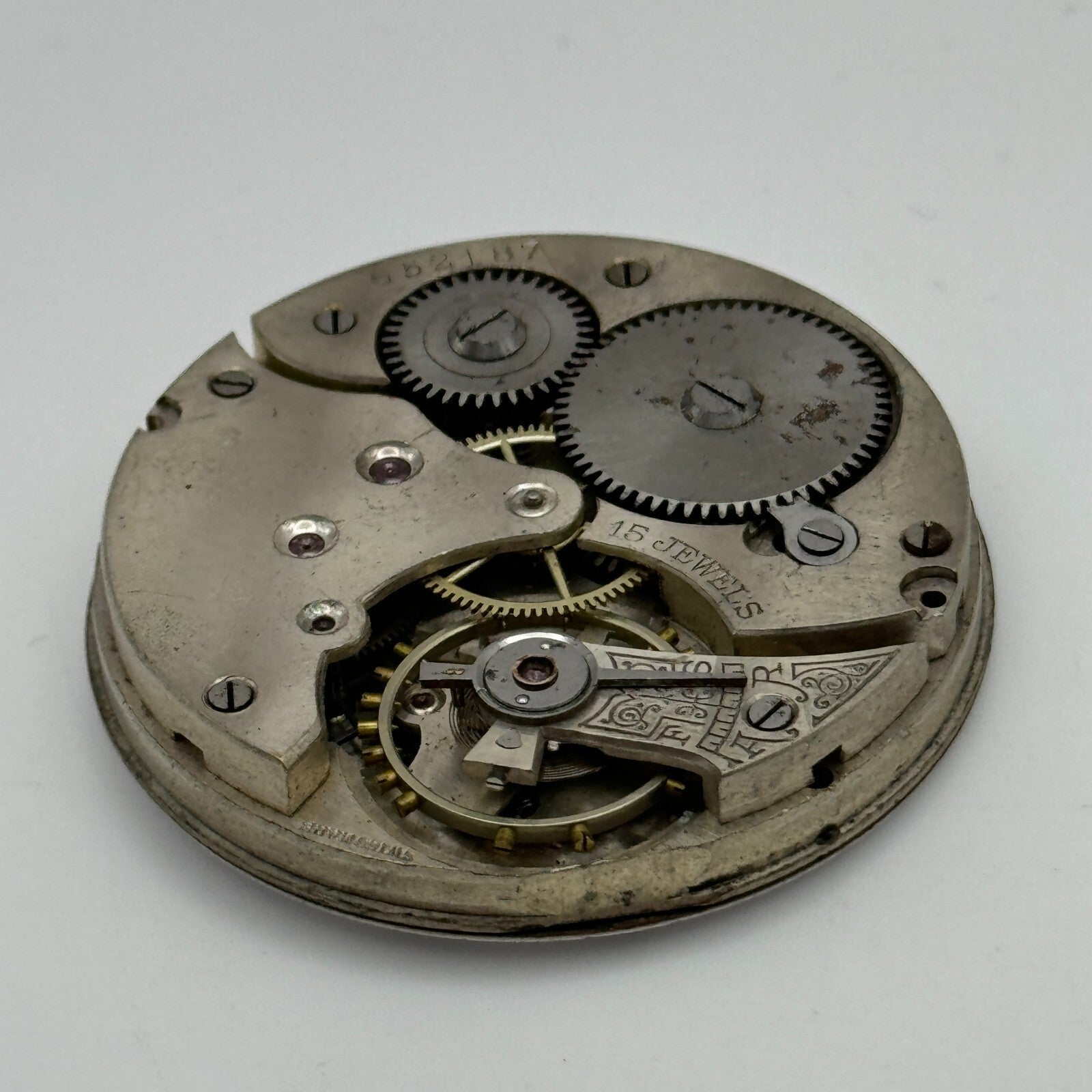 42.9mm Vintage 15 Jewels Swiss Hunter Pocket Watch Movement Dial And Hands PARTS