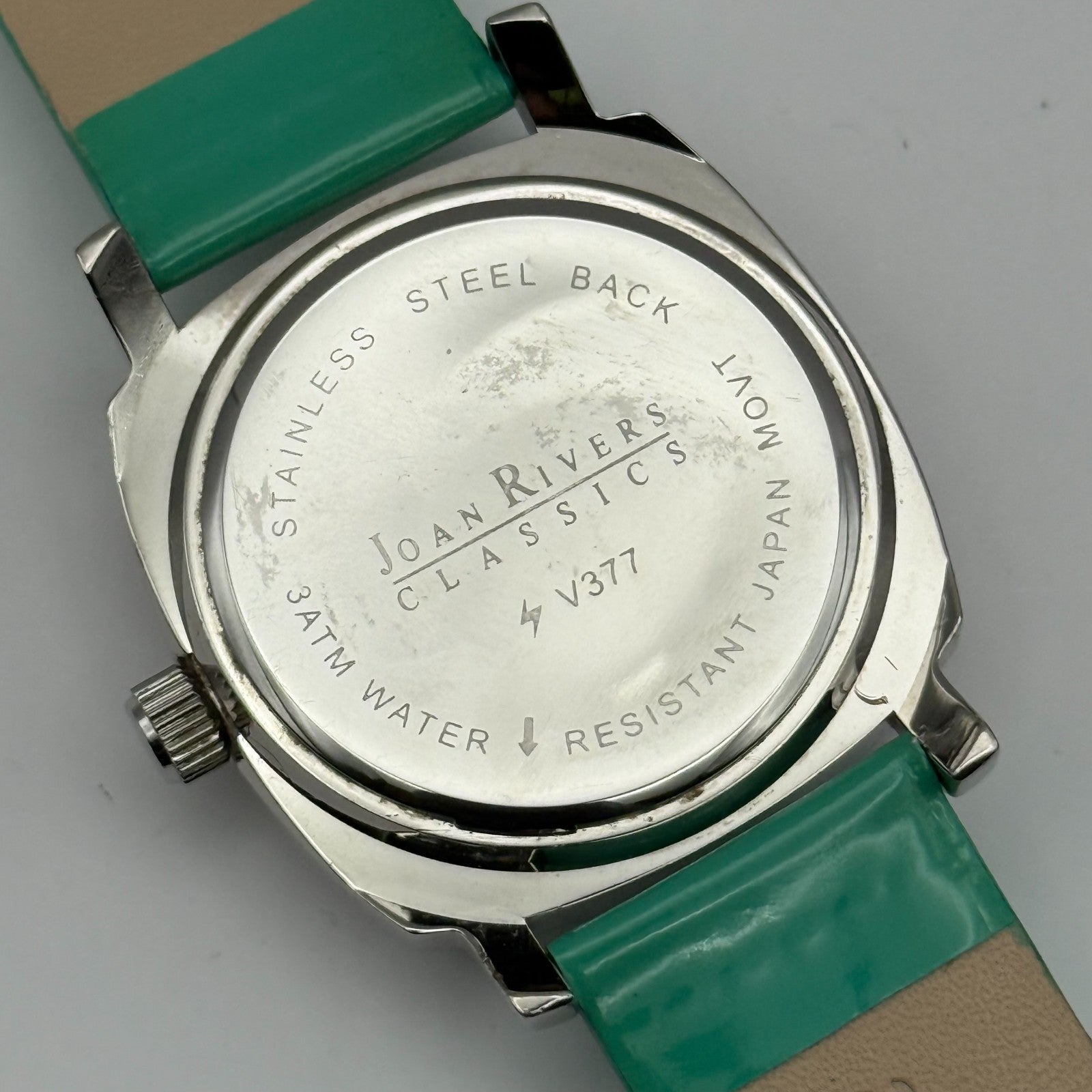 Joan Rivers Classics Mens Quartz Watch Green Leather Strap Japan Working 40mm