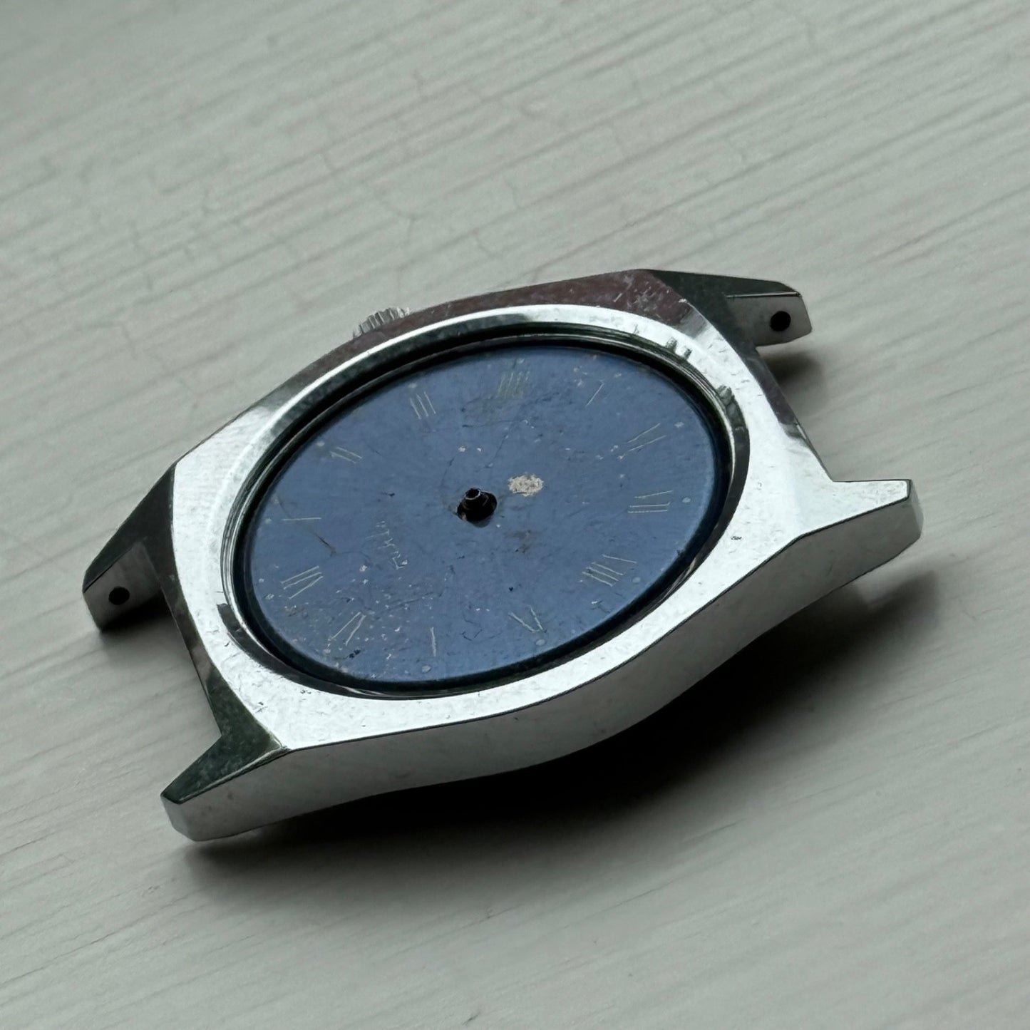 34mm Vintage Ruhla Made In GDR Blue Dial Manual Wind Watch PARTS / REPAIR