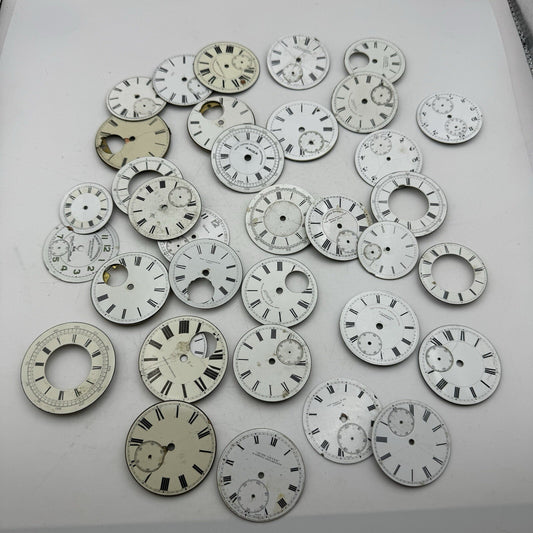 Large Job Lot Of 30- 40 X Pocket Watch Dials Only Spares / Repairs Watchmakers