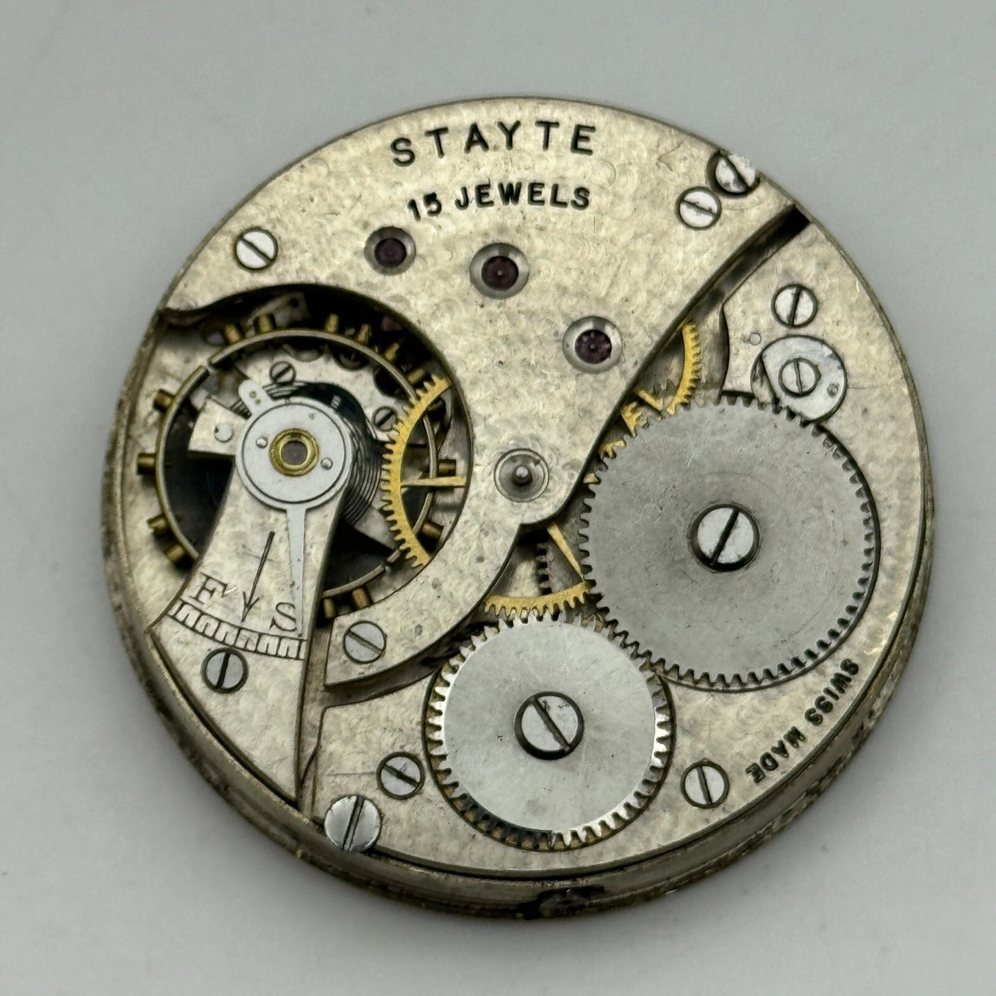 43mm Vintage Stayte 15 Jewels Swiss Made Pocket Watch Movement PARTS REPAIR