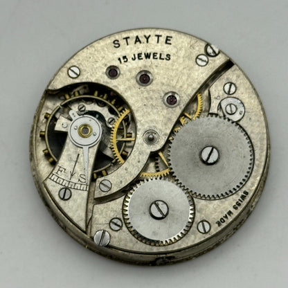 43mm Vintage Stayte 15 Jewels Swiss Made Pocket Watch Movement PARTS REPAIR