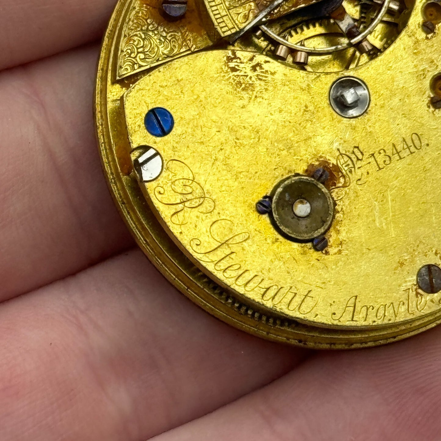 43.4mm Antique R Stewart Argyle & Buchanan Glasgow Pocket Watch Movement PARTS