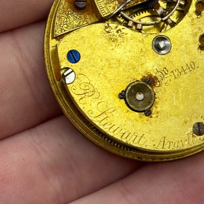 43.4mm Antique R Stewart Argyle & Buchanan Glasgow Pocket Watch Movement PARTS