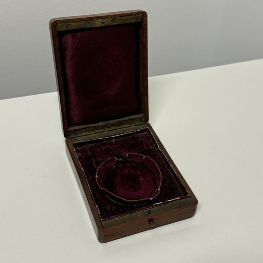 8cm x 10.5cm Antique Wooden Pocket Watch Box Purple Velvet Interior To Restore