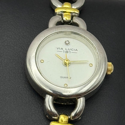 22mm Working Ladies Via Lucia 181 Two Tone Gold And Silver Quartz Watch 7 Inches