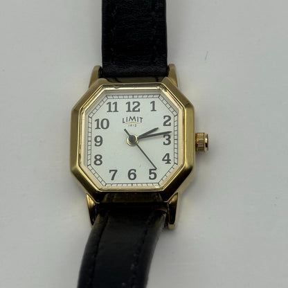 Limit 1912 Ladies Quartz Watch White Dial Black Leather Strap Working 22mm