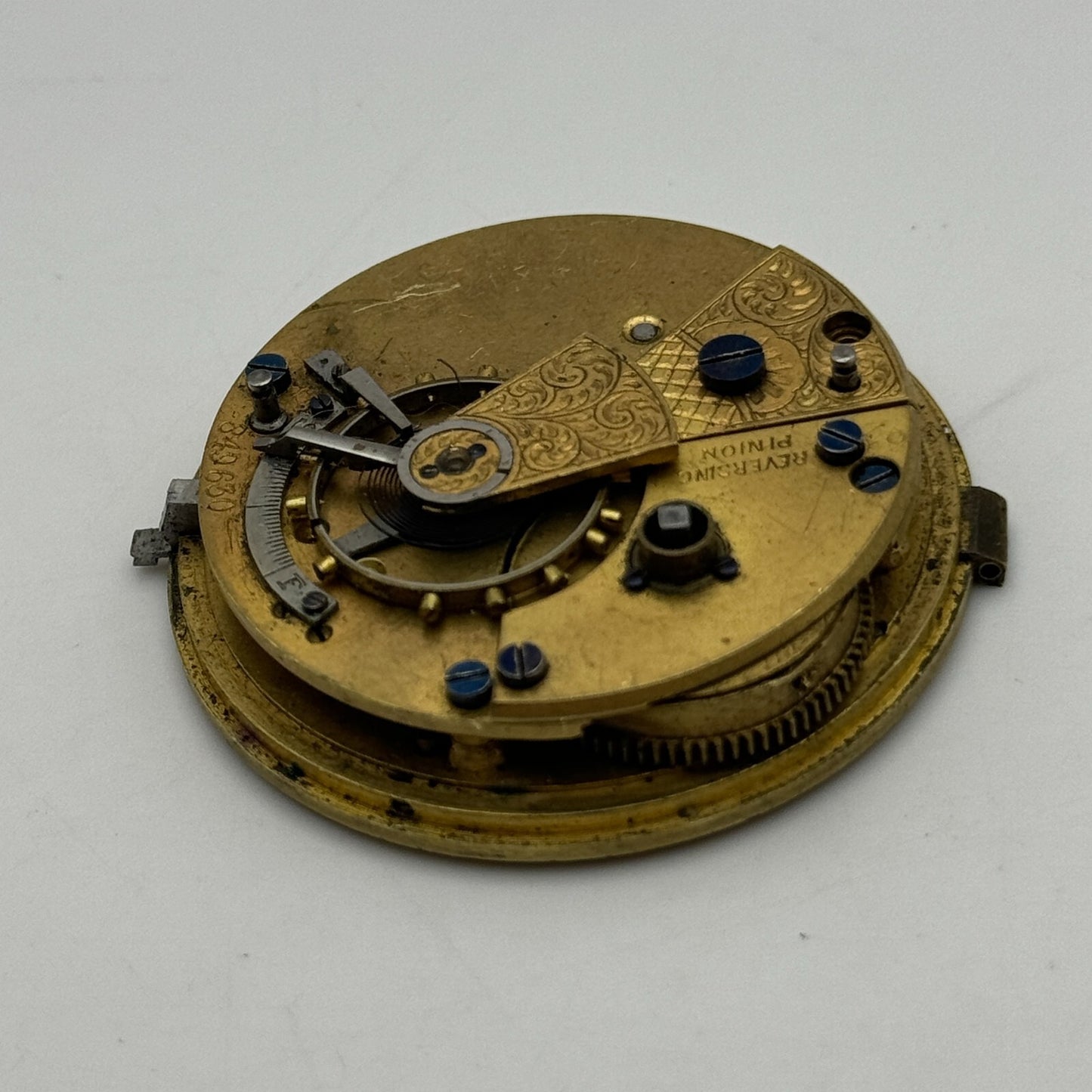 44.6mm Antique Reversing Pinion Key Wound English Pocket Watch Movement PARTS