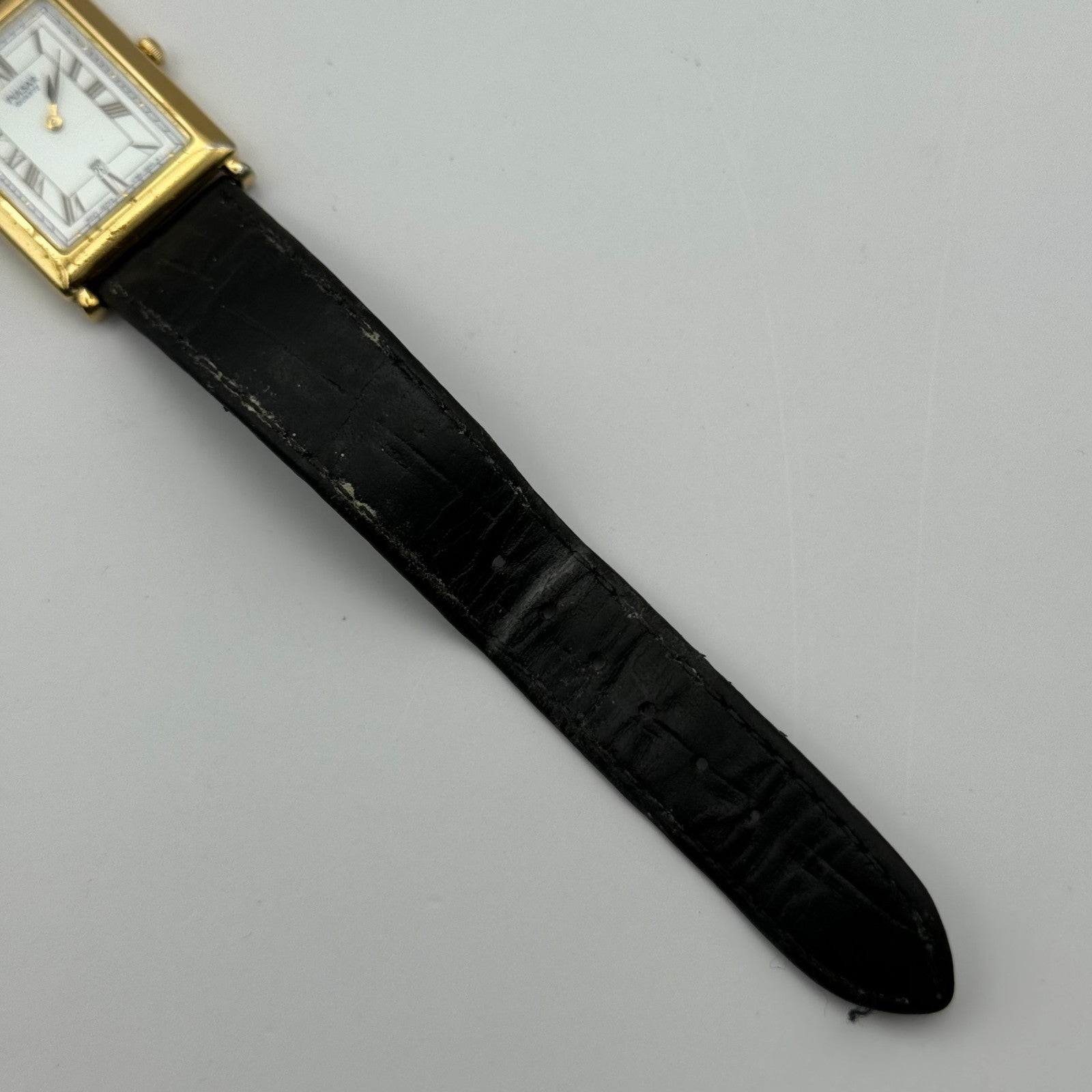 Pulsar Tank Watch Quartz Rectangular Date Dial Black Strap Japan Working 23mm