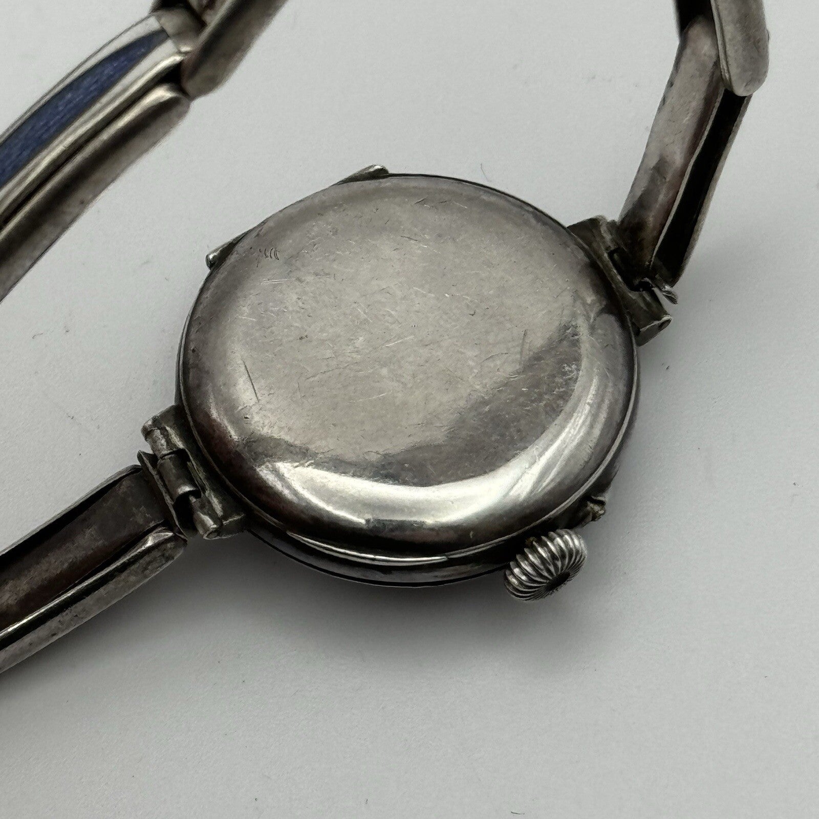 Pin Set Vintage Blue Enamel Sterling Silver 925 Ladies Trench Watch TO RESTORE