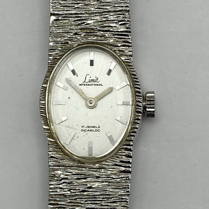 17mm RUNS BUT STOPS Vintage Limit Beautiful Ladies Silver Tone Bark Affect Watch