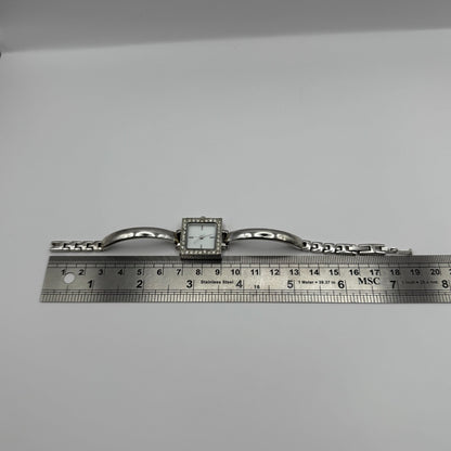 Avon Ladies Quartz Watch Square White Dial Silver Tone Bracelet Working 21mm