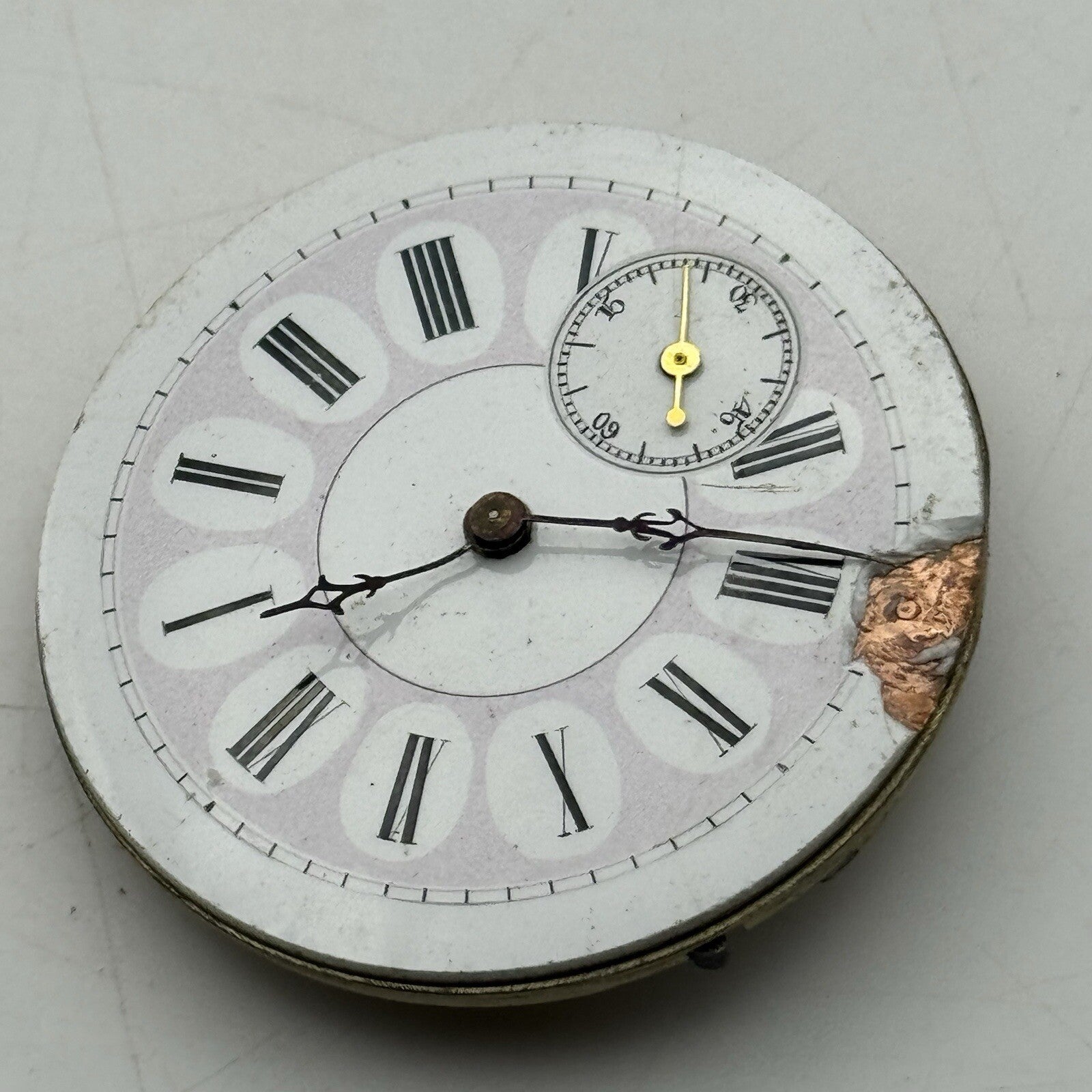40.8mm Antique Key Wound Beautiful Dial Pocket Watch Movement FOR PARTS