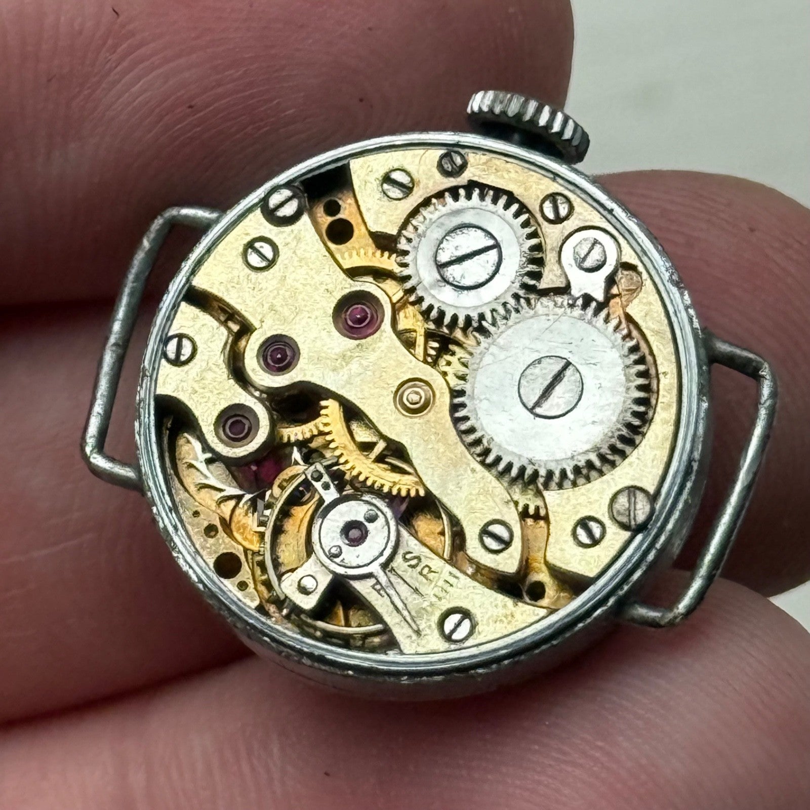 21mm Vintage Engraved D M Lewis Black Dial Manual Wind Watch PARTS / REPAIR