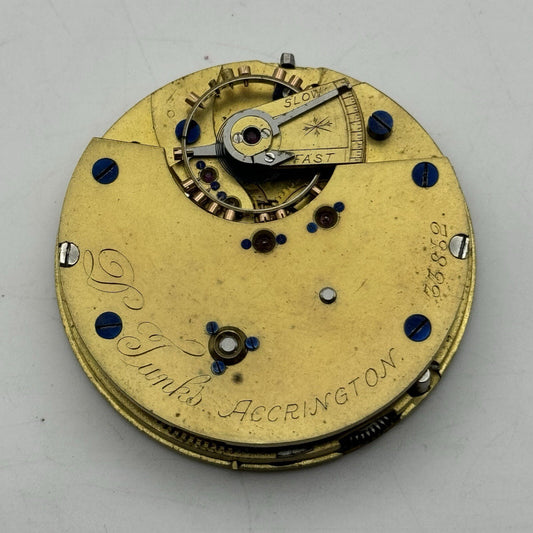 47.2mm Manual Wind Antique D Tunks Accrington Pocket Watch Movement FOR PARTS