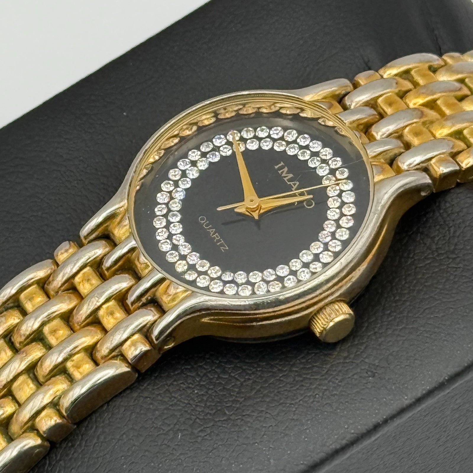 Imado Ladies Quartz Watch Crystal Accents Dial Two Tone Bracelet Working 23mm