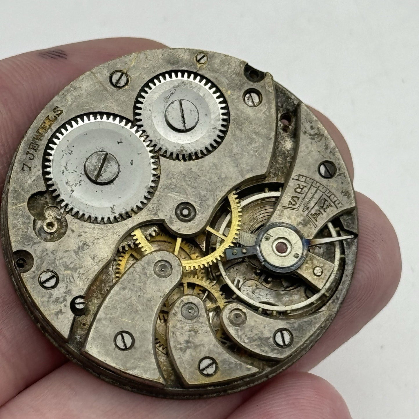 41.4mm Unidentified Thin 7 Jewels Vintage Pocket Watch Movement PARTS REPAIR