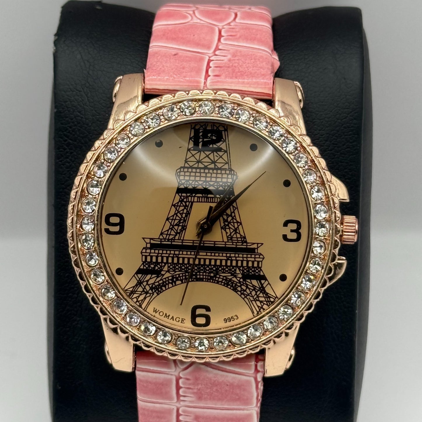 Womage Ladies Quartz Watch Eiffel Tower Design Crystal Accent Working 37mm