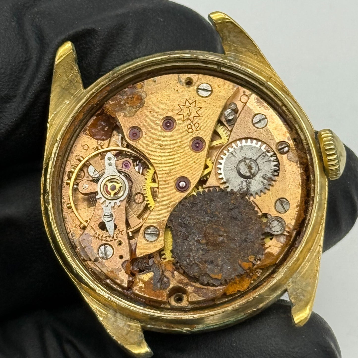 33mm Men’s Vintage Junghans J82 Chronometer Swiss Rare Gold Plated Watch PARTS