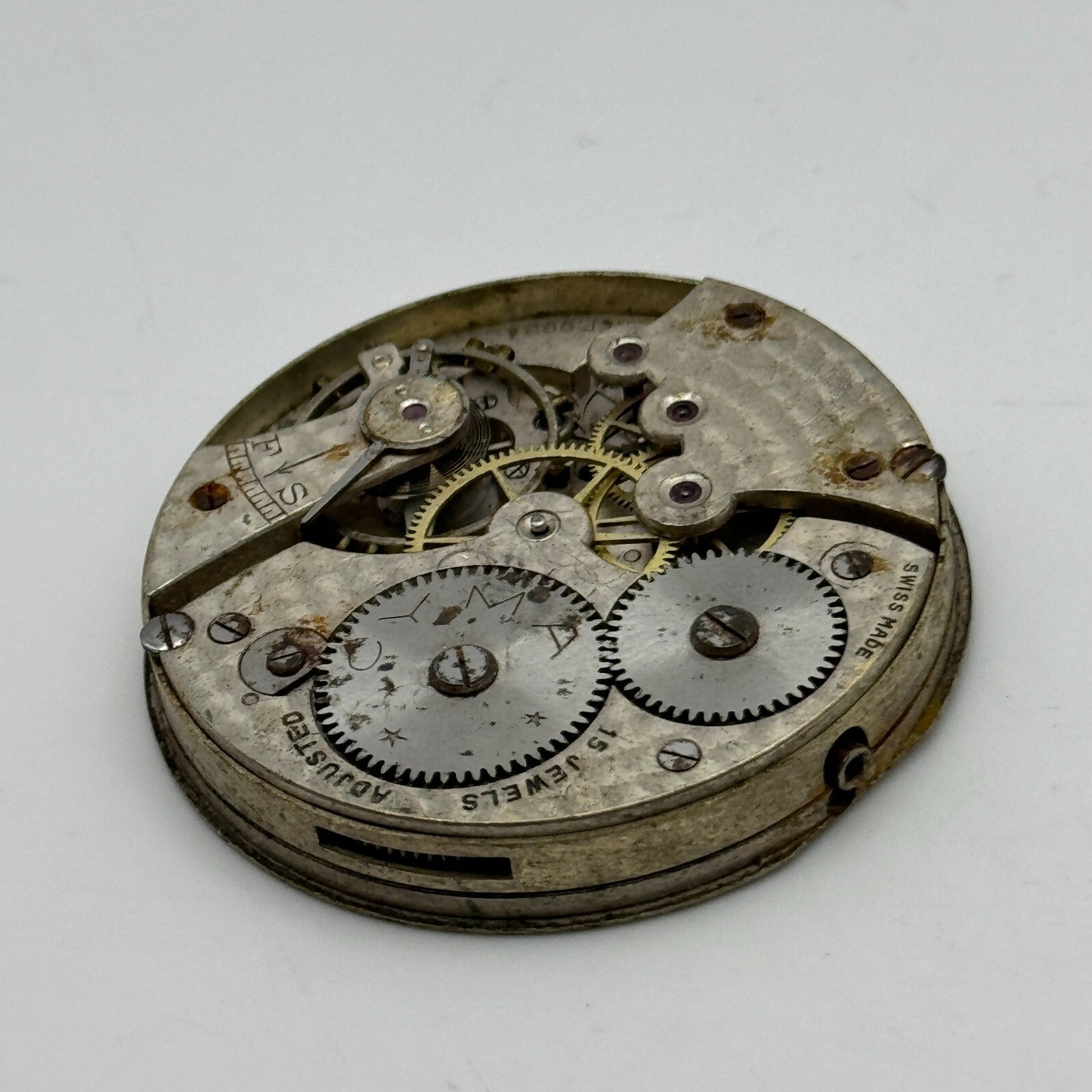 43.1mm Cyma Ref 998.a 15 Jewels Vintage Swiss Pocket Watch Movement PARTS SPARES