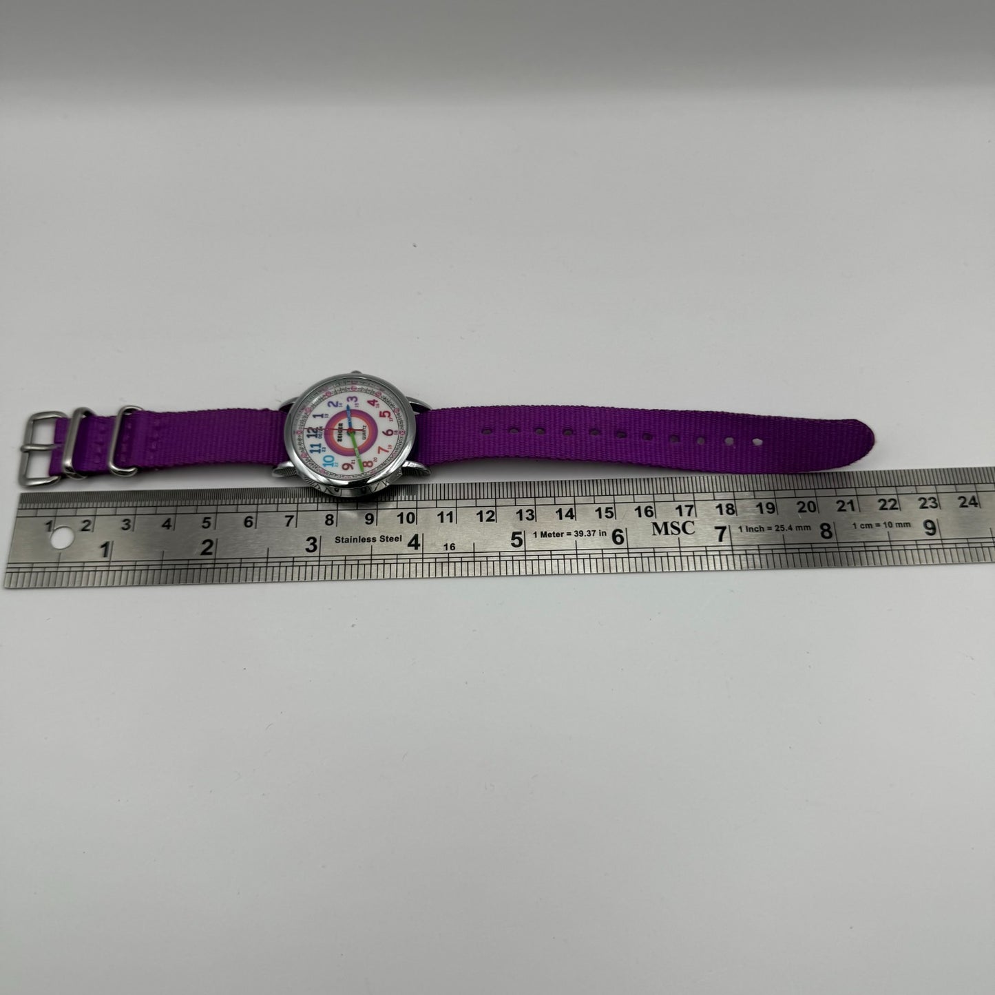 Zeiger Ladies Quartz Watch Rainbow Dial Purple Strap Working 33mm New Battery
