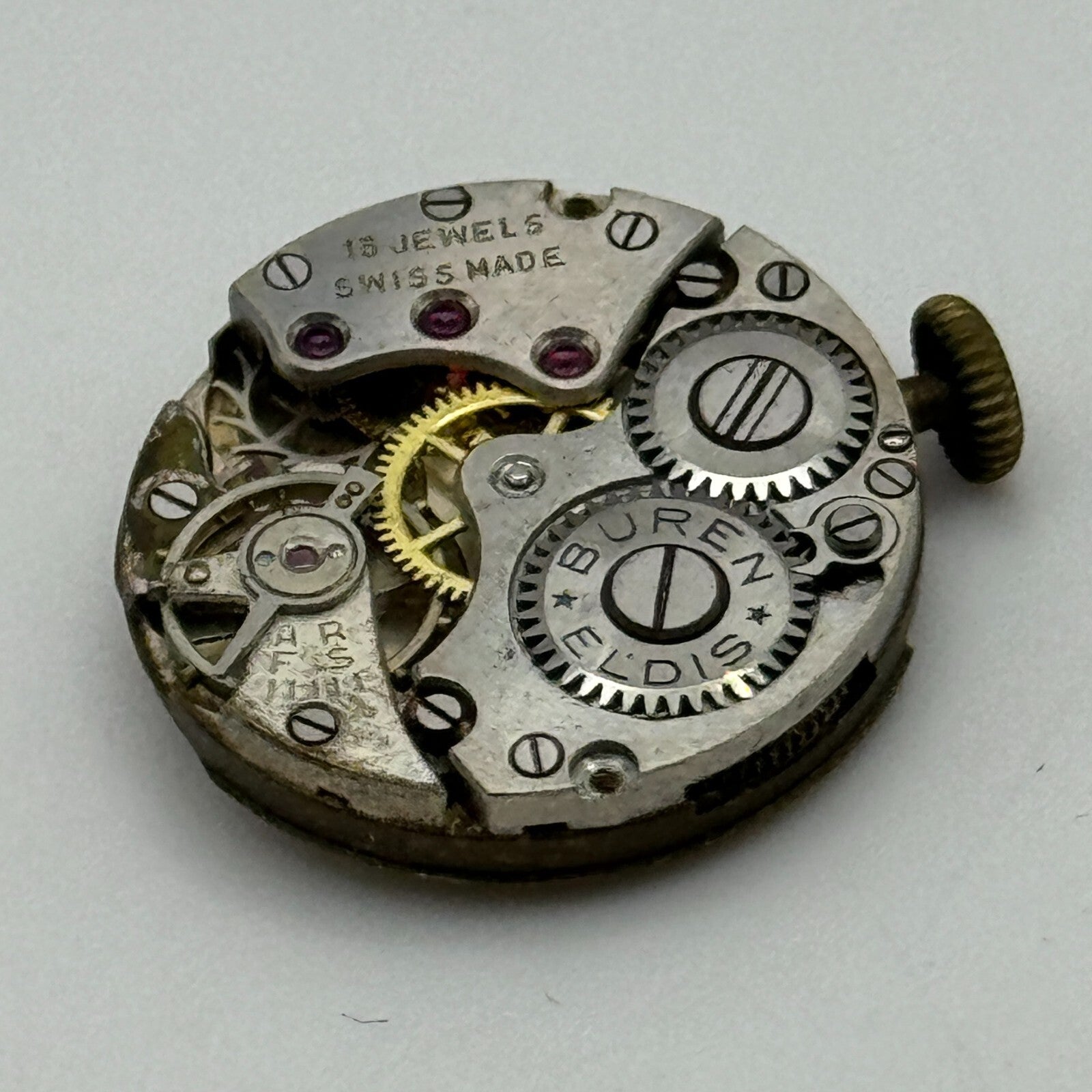 19.7mm Buren Eldis 15 Jewels Manual Wind Watch Movement Swiss Vintage PARTS