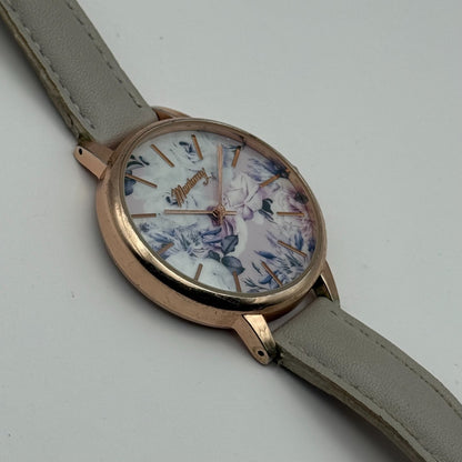 Mantaray Ladies Quartz Watch Floral Design Dial Grey Strap Japan Working 38mm