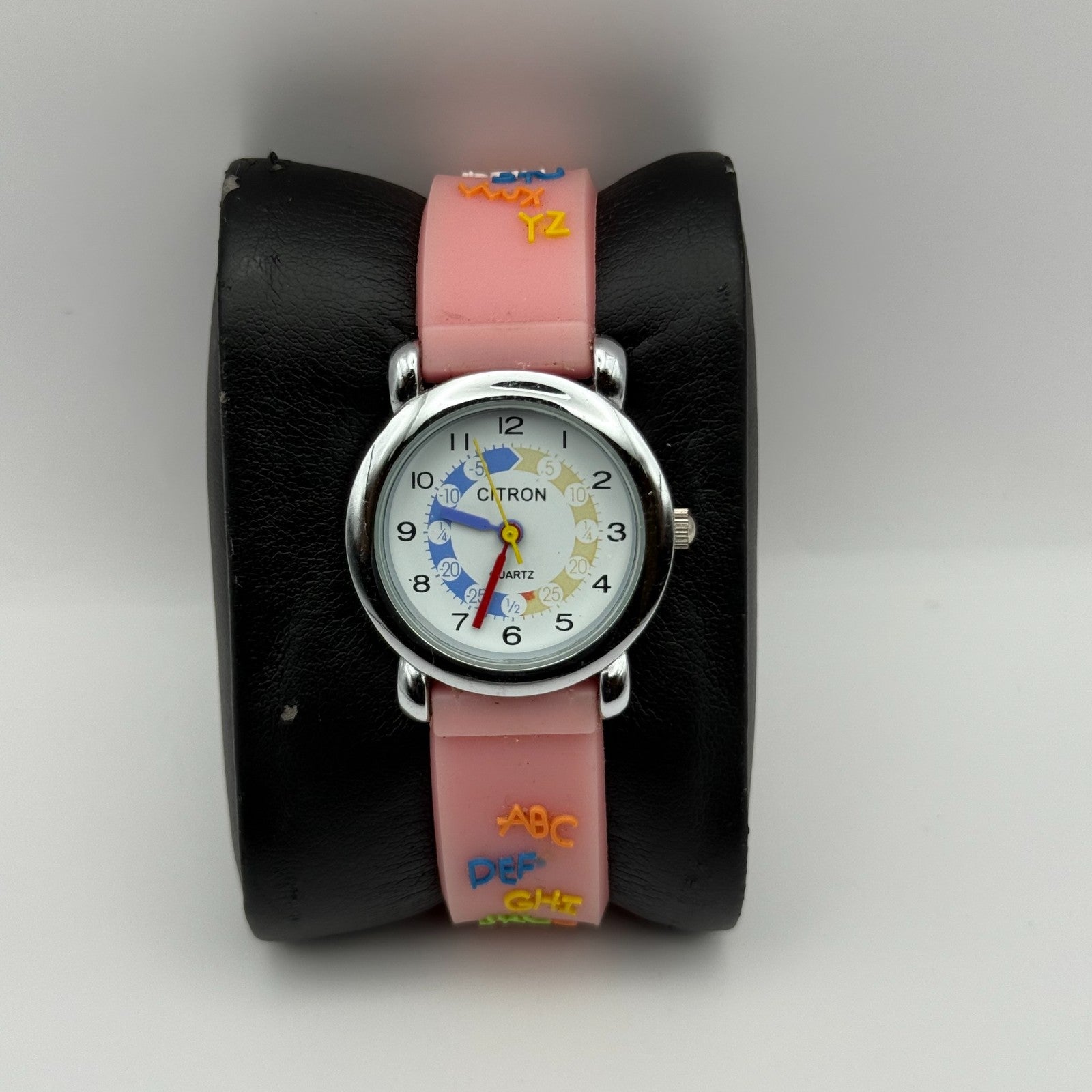 Citron Kids Quartz Watch ABC Alphabet Design Pink Strap Working 27mm New Battery
