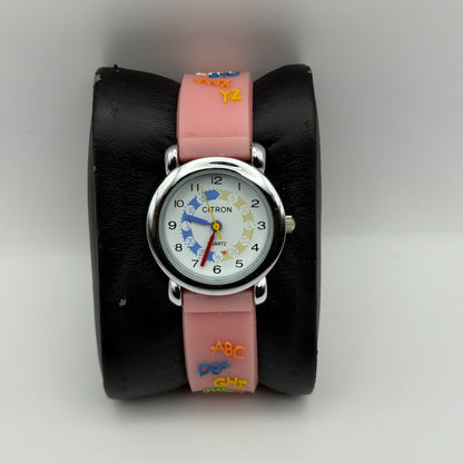 Citron Kids Quartz Watch ABC Alphabet Design Pink Strap Working 27mm New Battery