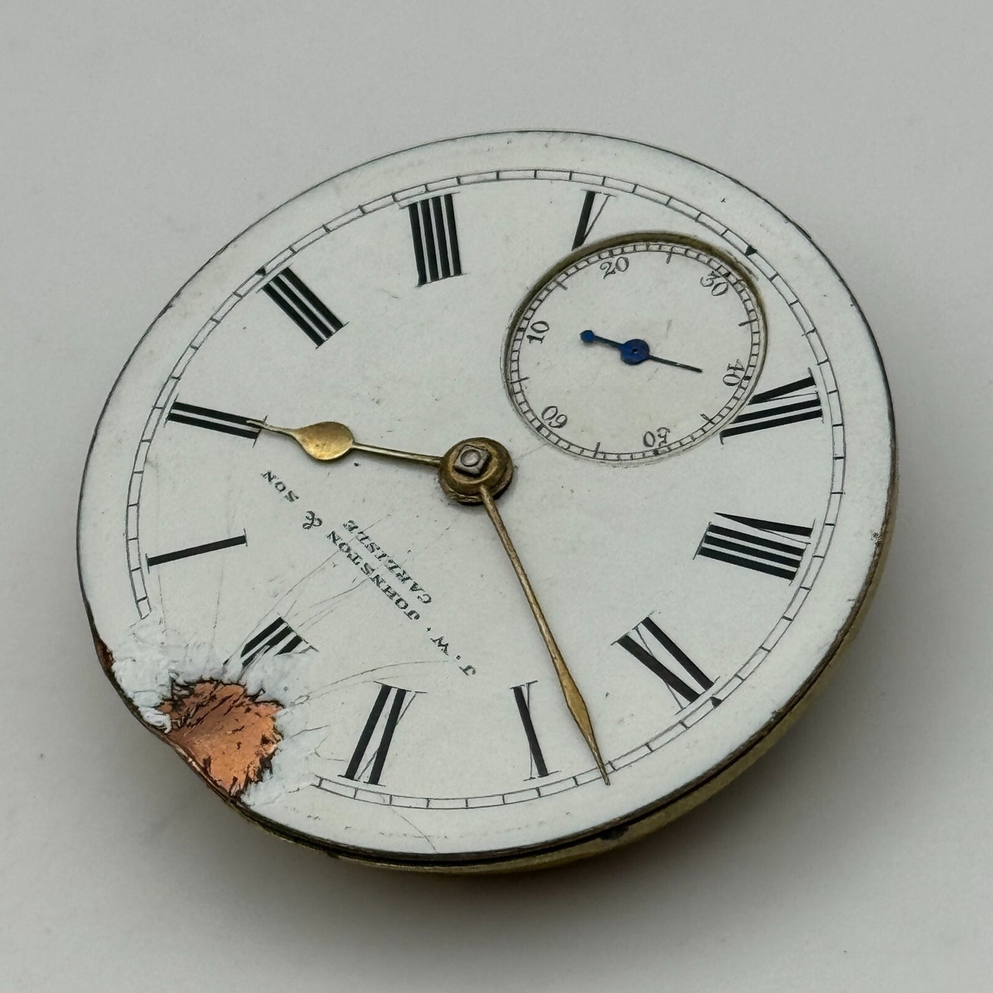 45mm Antique J W Johnston & Son Carlisle Key Wound Pocket Watch Movement PARTS